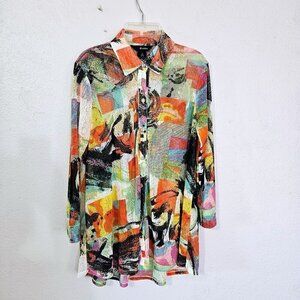 ALI MILES MULTICOLORED ABSTRACT PRINT SEMI SHEER BOHO BLOUSE WITH CAMI SIZE S